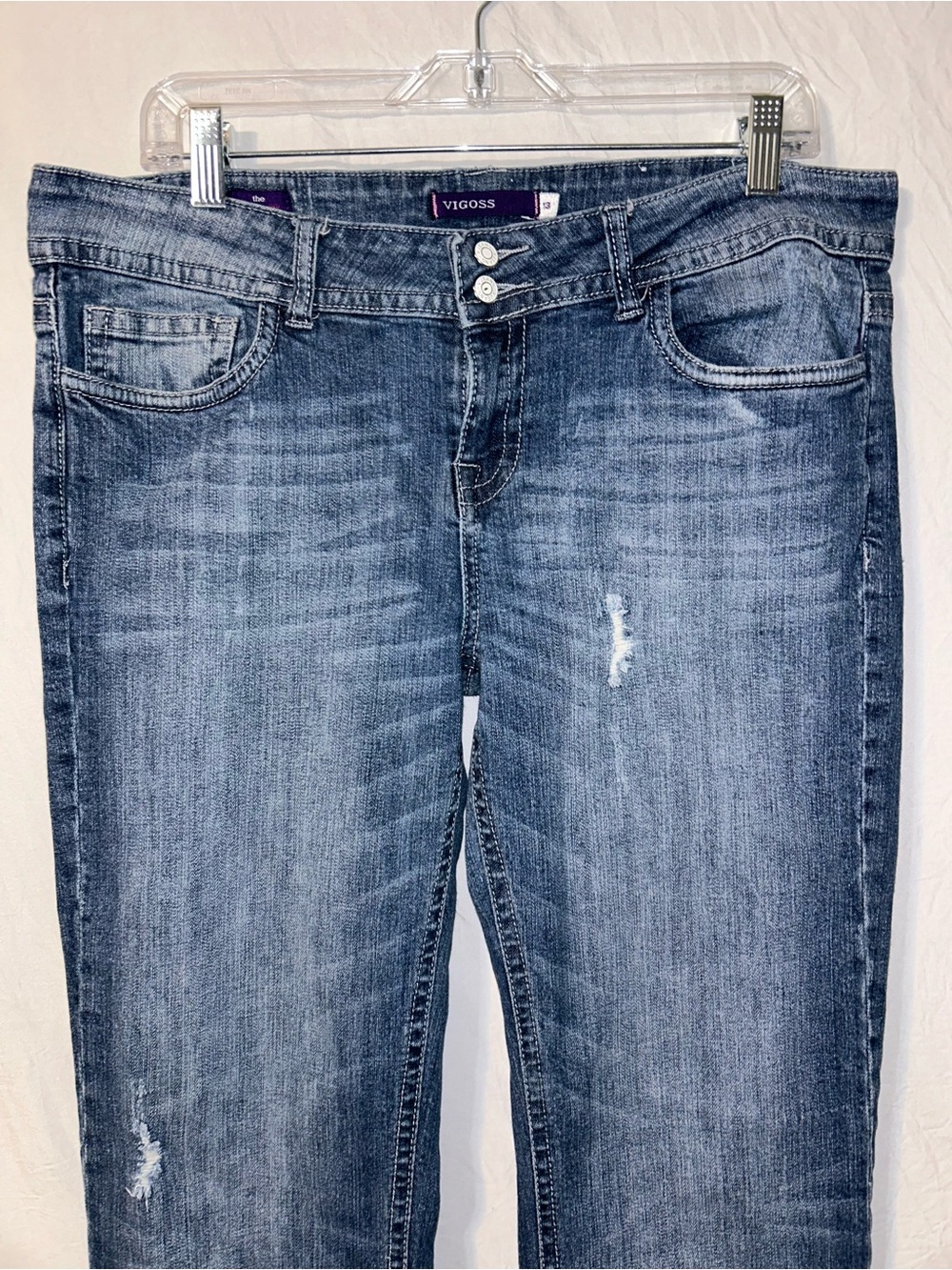 Vigoss the New York Mid-Rise Distressed Bootcut Jeans 13 hems worn - Picture 2 of 9